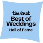 Blue award badge with the text "the Knot Best of Weddings Hall of Fame.