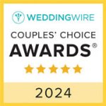WeddingWire Couples' Choice Awards 2024 badge with five gold stars and a gold border.