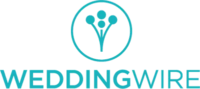 Turquoise WeddingWire logo featuring three circles connected by lines inside a circle above the word "WEDDINGWIRE" in bold, uppercase letters on a light gray background.