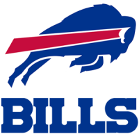 Blue buffalo with a red streak, representing the Buffalo Bills football team, is shown above the word "BILLS" in large blue capital letters on a light gray background.